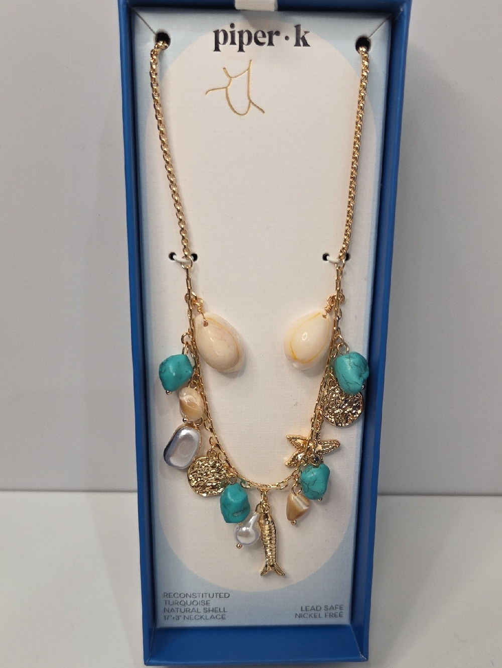 🤍 Piper k▪️ Gold  Necklace with Reconstituted Turquoise and Nautical Fish Charm